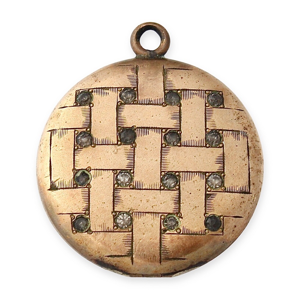 Antique Wightman & Hough Gold Filled Photo Locket with Paste Rhinestone W&H Co